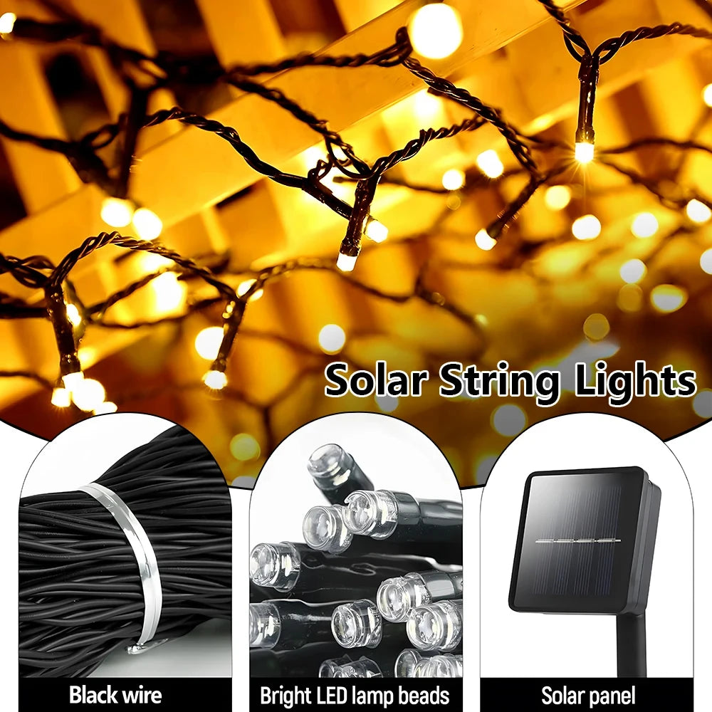 Solar String Fairy Light 8 Lighting Modes 5M 7M Waterproof Outdoor LED Garland Street Lamp Holiday Christmas Garden Decoration
