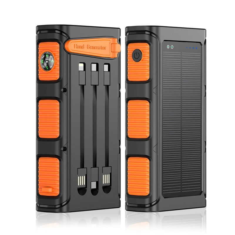 30000mAh Hand Crank Solar Power Bank PD 20W External Battery Fast Charging Powerbank for iPhone 14 Xiaomi Portable Solar Charger