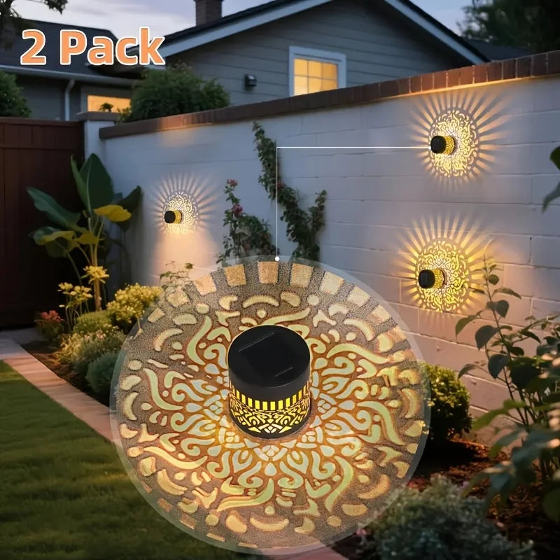 2-Pack Solar-Powered Outdoor Fence Lights IP65 Energy-Efficient Wallmounted Lights for Garden Patio Pathway Driveway Steps