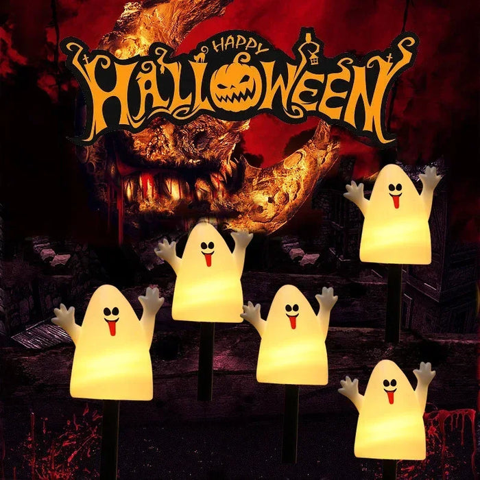 2PCS Solar Powered Lawn Lamp  Set of 5 Cute Ghost lanterns Decorated Halloween Party Decoration For Home bar Atmosphere Decor