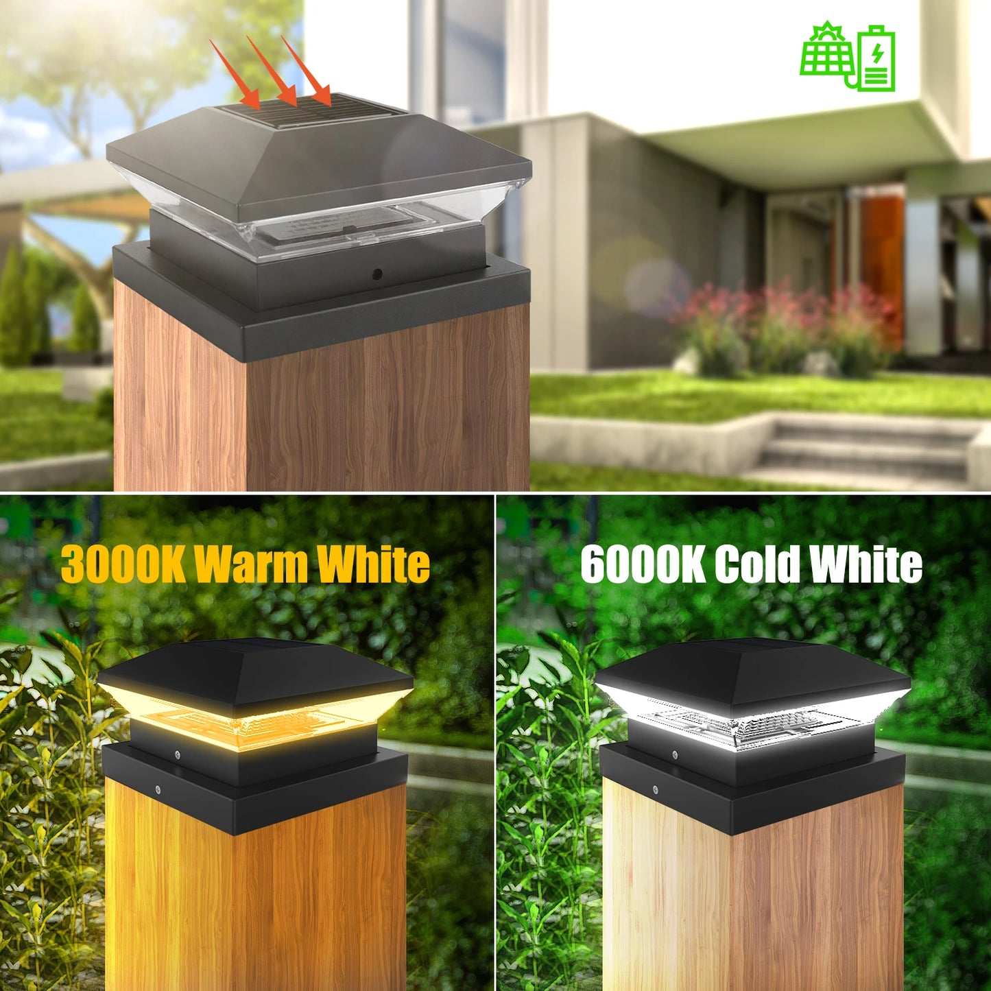 2PCs Solar Light Outdoor IP65 Solar Post Light Villa Column Lamp Fence Gate Pillar Head LED Lamp For House Gate Patio Garden