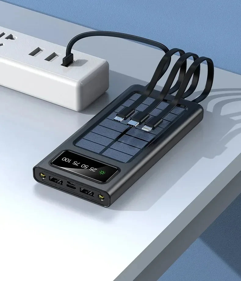 500000MAH 200000mAh 300000mAh Solar BCAK Power Bank, Convenient Ultra-thin Built-in Cable, Outdoor Camping Mobile Power Supply