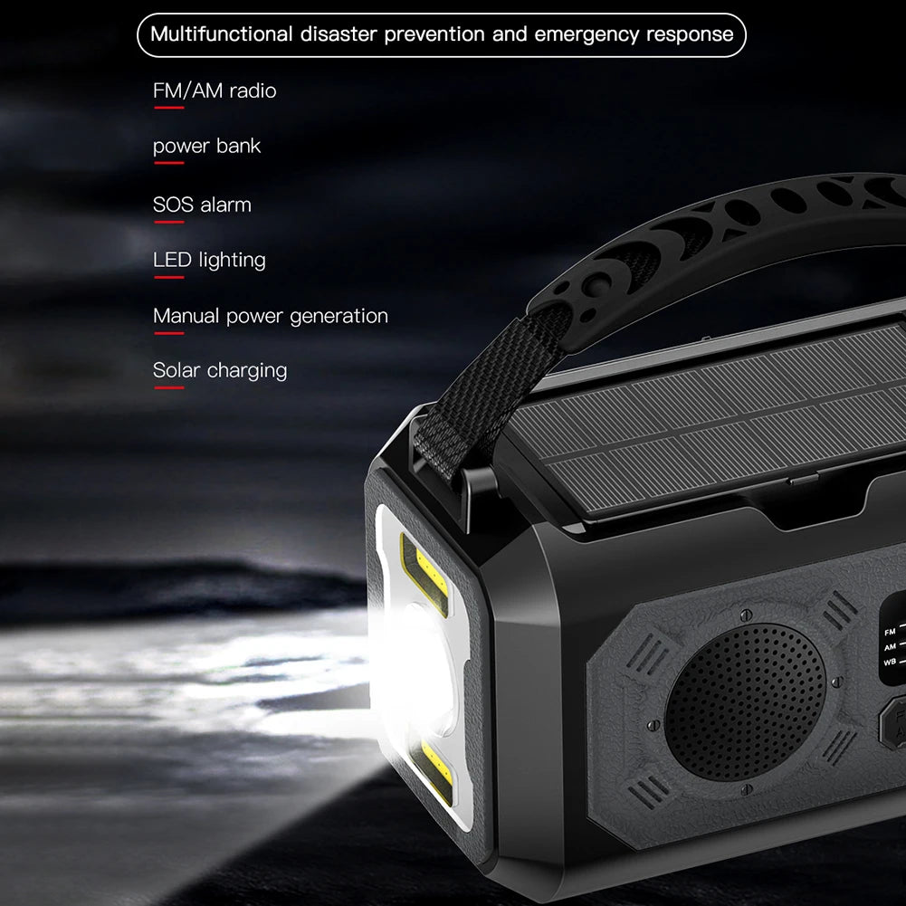 Solar Hand Crank 12000mAh Multifunction Emergency Weather Radio Reading Lamp Power Bank SOS Alarm Radio Receiver