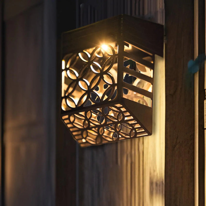 Solar Lights for Fence 2 Pieces Solar Powered Deck Lights Hollow out Design Wall Sconce for Patio Backyard Fence Stair Pathway