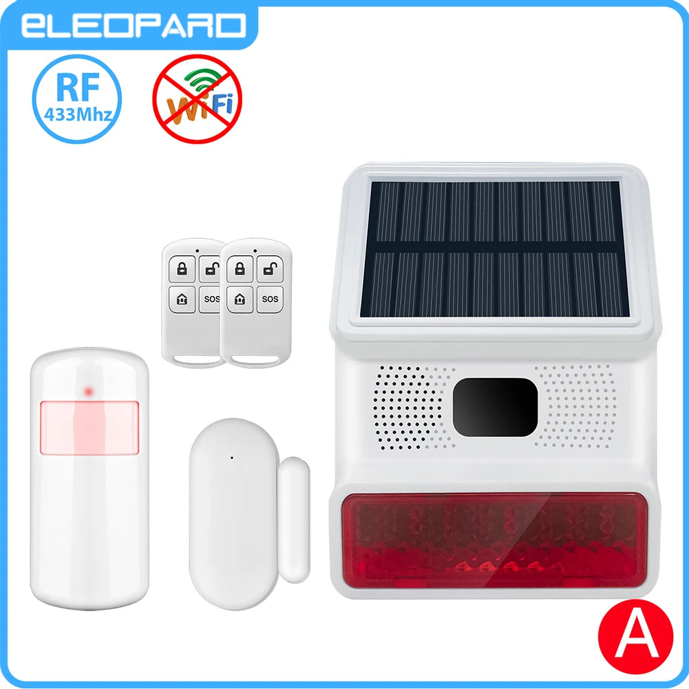 Smarsecur 433MHz Solar Outdoor Waterproof Siren with LED Flashing Light Function as Home Garage Shed Alarm System