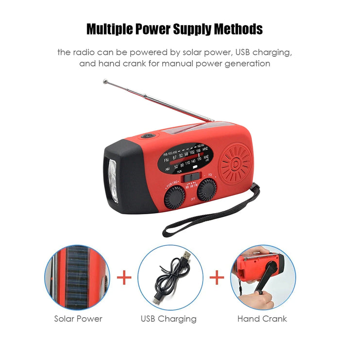 Hand Crank Solar Weather Radio 1200mAh AM/FM/NOAA Emergency Weather Radio Portable Power Bank with Solar Charging Battery 2024