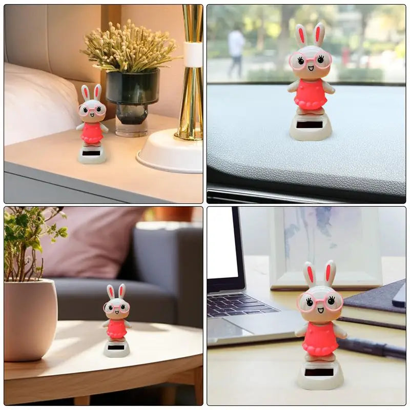 Solar Dancing toy Car Decoration Solar Energy Decoration Shaking Head Doll Cartoon rabbit Shape Decoration Home Ornaments