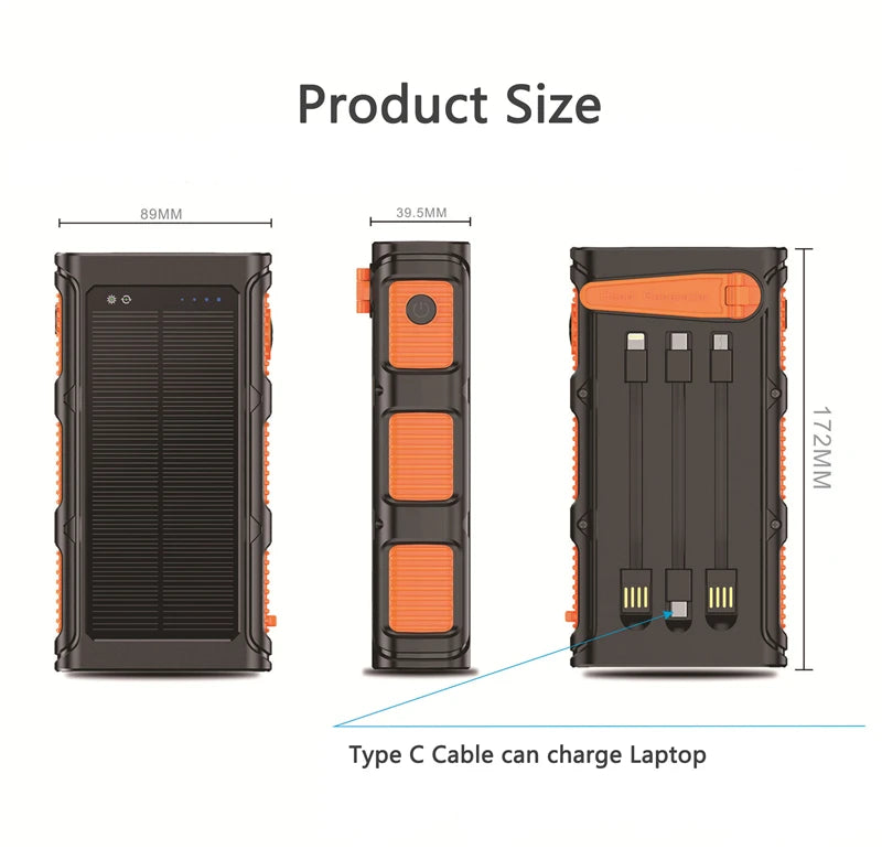 30000mAh Hand Crank Solar Power Bank PD 20W External Battery Fast Charging Powerbank for iPhone 14 Xiaomi Portable Solar Charger