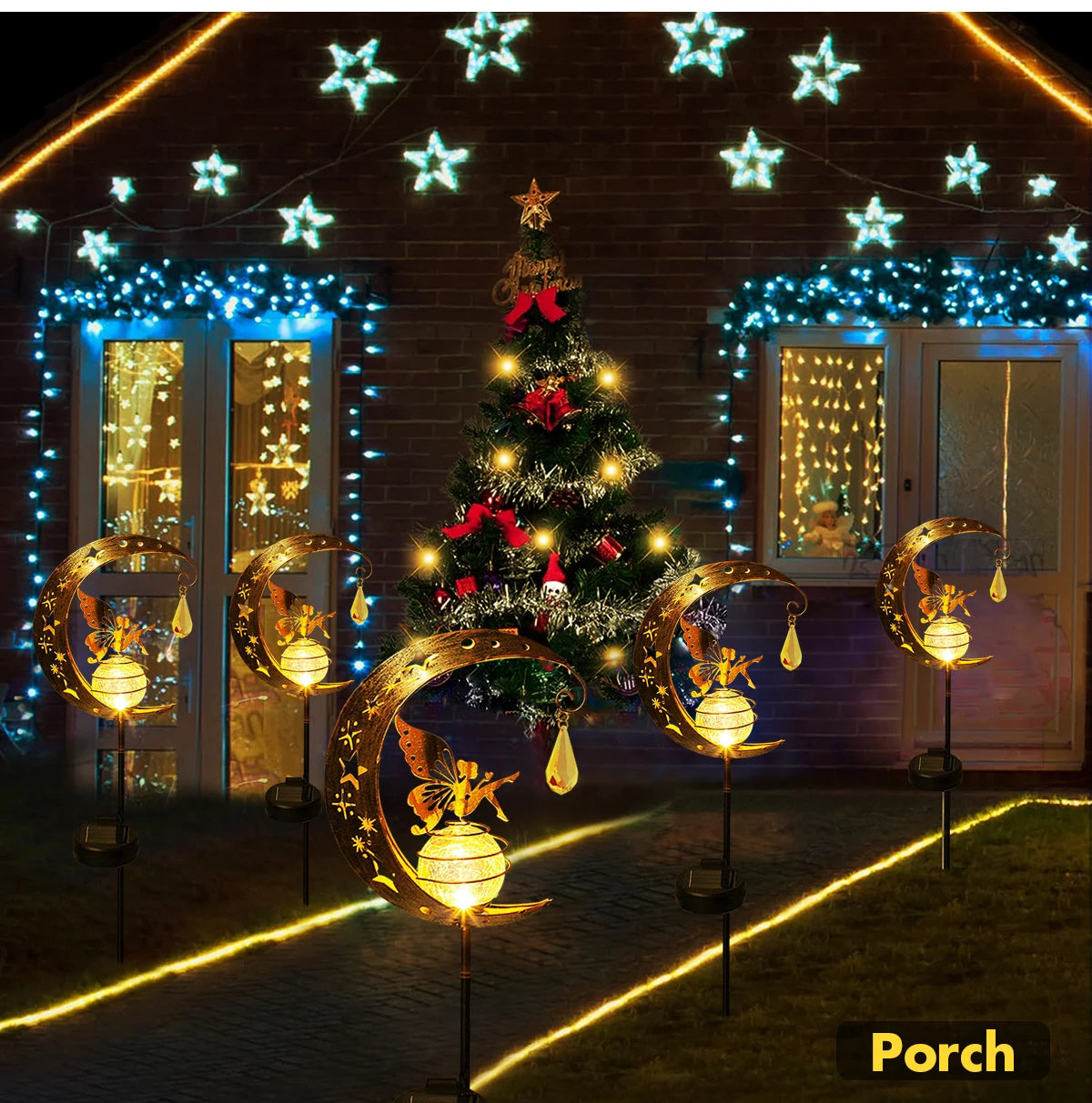 Solar Decroation Light Moon Fairy Lamp Outdoor Garden Crackle Glass Globe with Angel Pathway Stake Light Solar Grdound Light