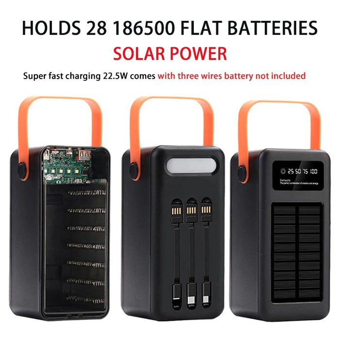 22.5W Fast Charging Mobile Power Supply Kit Solar 28-Cell 18650 Flat-Head Battery Power Bank No Welding, No Battery Included