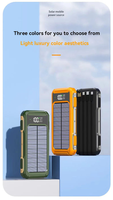 4-in-1 Solar Power Bank Built-in-cables 100000mAh High Capacity Charger Fast Charging Intelligent Digital Display Battery 2025