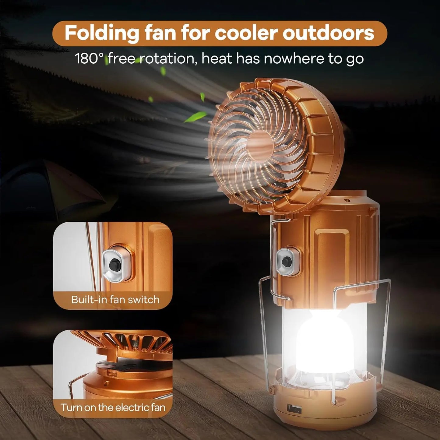 Solar Camping Lantern with Fan USB Rechargeable Camping Fans Outdoor Waterproof Charging Light for Outage Tent Camping Treking