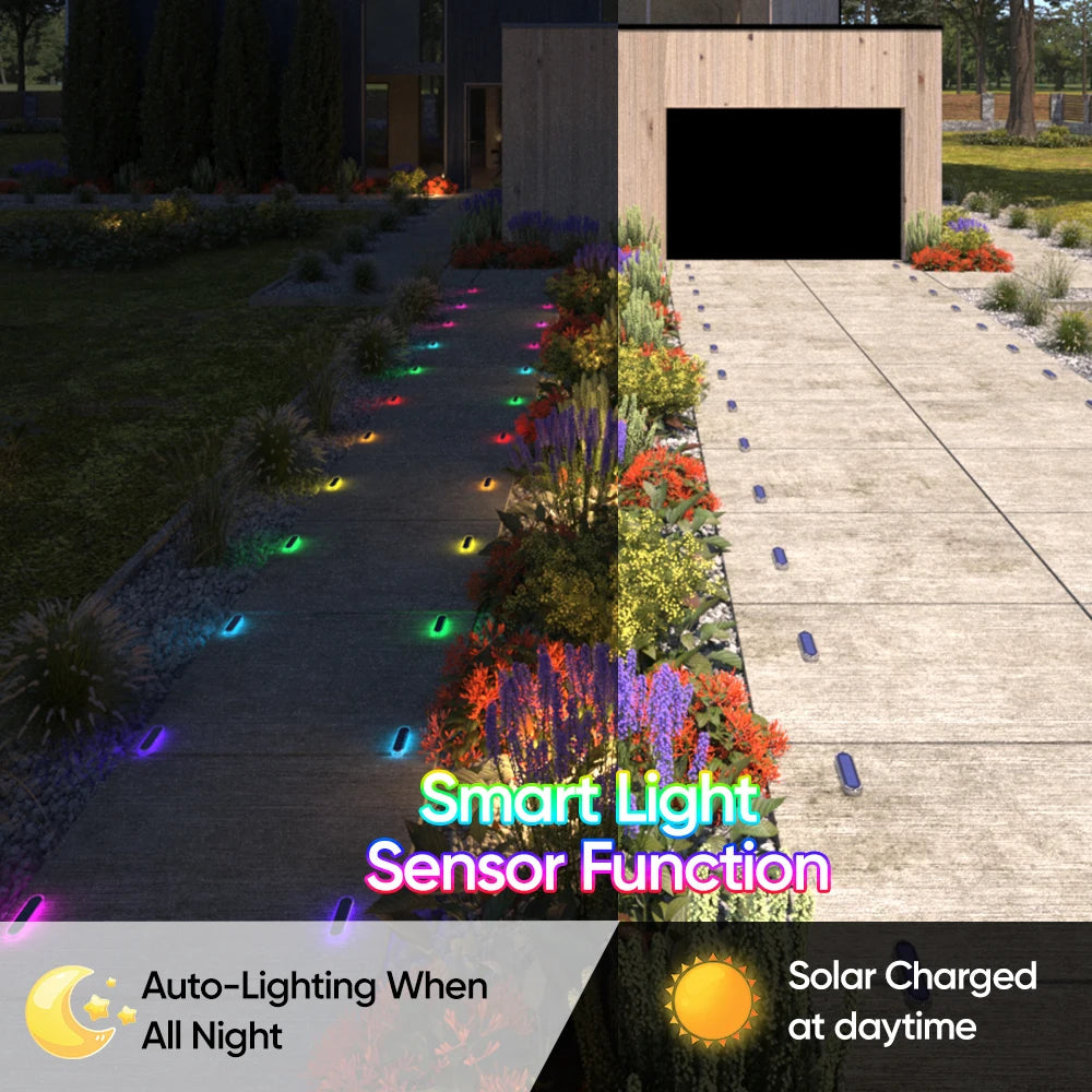 Solar Deck Lights Outdoor Waterproof LED Step Sidewalk Stair Garden Light IP68 Auto On/Off Solar Powered Dock Driveway Lighting