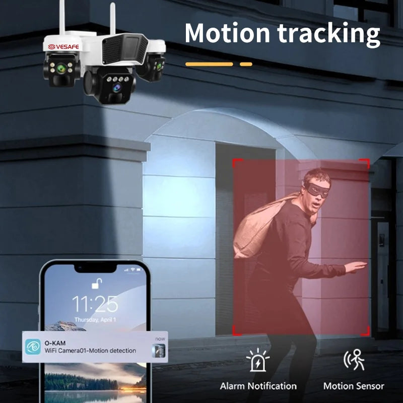 12MP Solar Powered Wireless Surveillance IP 4G Sim Card Camera O-KAM Pro 6K 3 lens Security Outdoor Solar Waterproof CCTV Camera