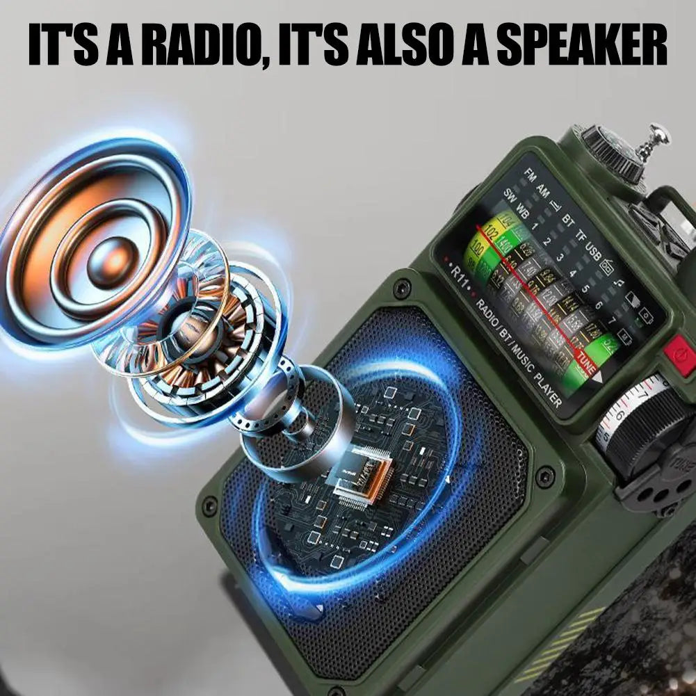Portable Bluetooth Solar Radio USB Playback TF Card Solar Power Bank Hand-cranked Flashlight Full-band Radio Camping Accessories