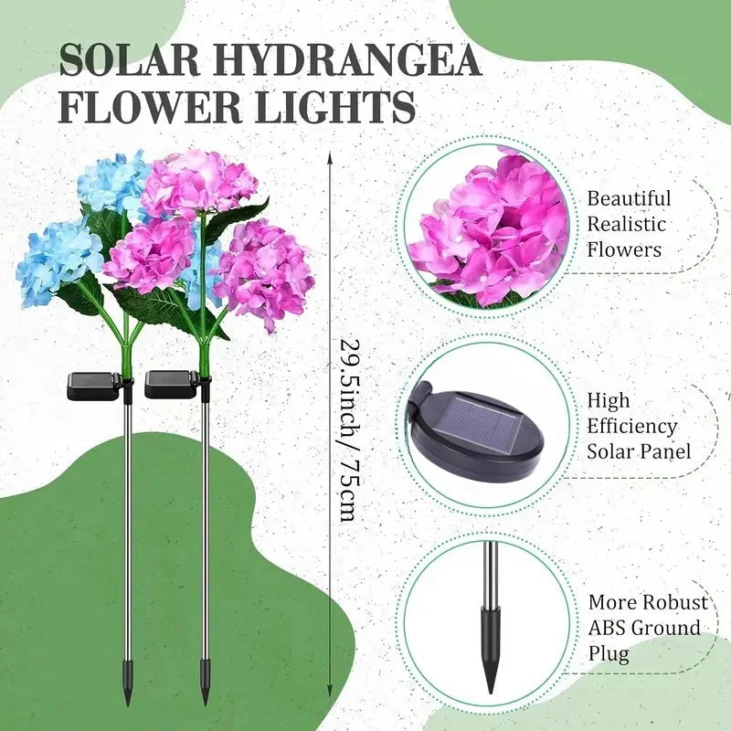 Solar Lights Solar Flowers Lights with 3 Head Hydrangea Flowers Waterproof for Garden Yard Patio Lawn Backyard Pathway Decor