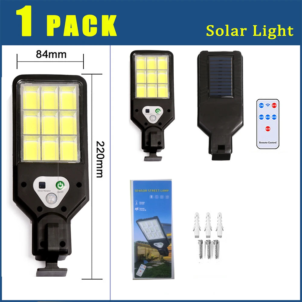 Solar Street Lights Outdoor Wireless Solar Security Wall Light Motion Sensor with 3 Lighting Modes for Porch Gutter Barn Garden