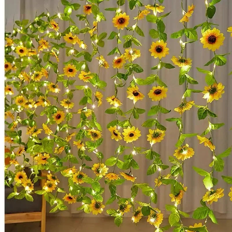 Solar Artificial Leaf LED String Lights Sunflower Maple Leaf Watermelon leaf Outdoor Light Up Garden Parterre Beach Decoration