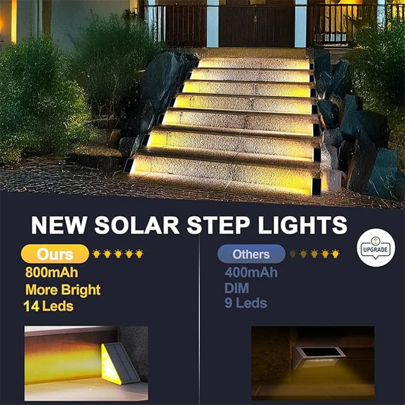 Outdoor Solar Step Lights Warm White IP67 Waterproof Auto on Decoration Deck Light for Stair Patio Yard Driveway Porch