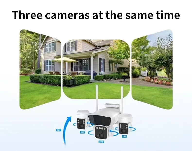 12MP Solar Powered Wireless Surveillance IP 4G Sim Card Camera O-KAM Pro 6K 3 lens Security Outdoor Solar Waterproof CCTV Camera