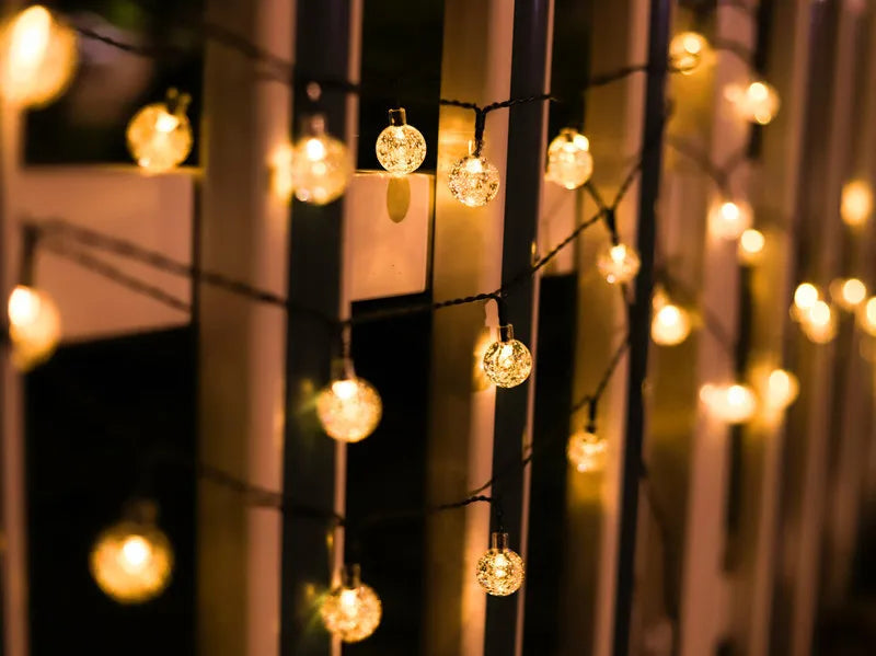 Solar Powered Crystal Ball LED String Lights Garlands for Christmas Outdoor Decoration.holiday Home Decor