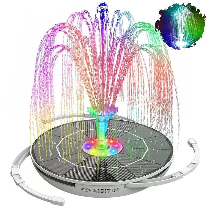 6.5W LED Solar Fountain Pump with Lights, for Bird Bath Pool, Solar Water Fountain with Battery, for Outdoor, Garden Decoration