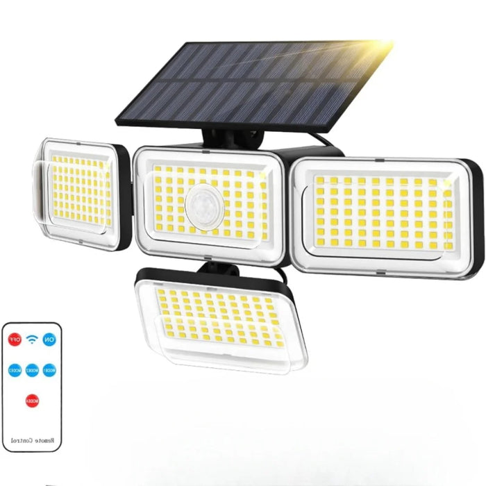 Solar Lights Outdoor Waterproof, 288 LED Solar Flood Lights with Motion Sensor, 4 Heads Security Light with Remote for Yard
