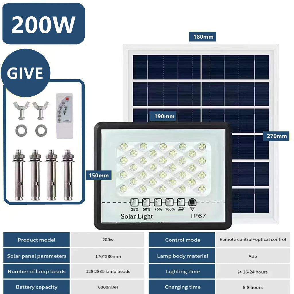 Super bright solar light LED solar floodlight 100w 200w 300w 400w IP67 high waterproof outdoor floodlight LED courtyard light