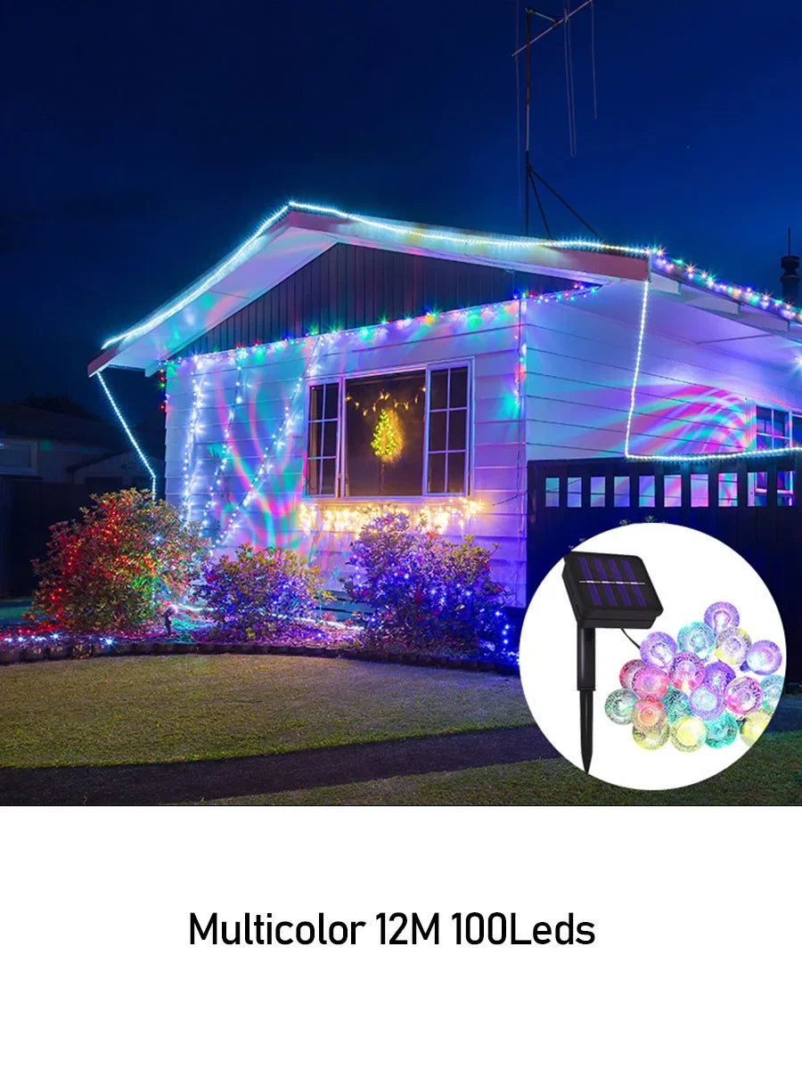Solar Crystal Globe Ball Fairy Lamps 8 modes String Lights Outdoor Waterproof Solar Powered Patio Light for Garden Party Decor
