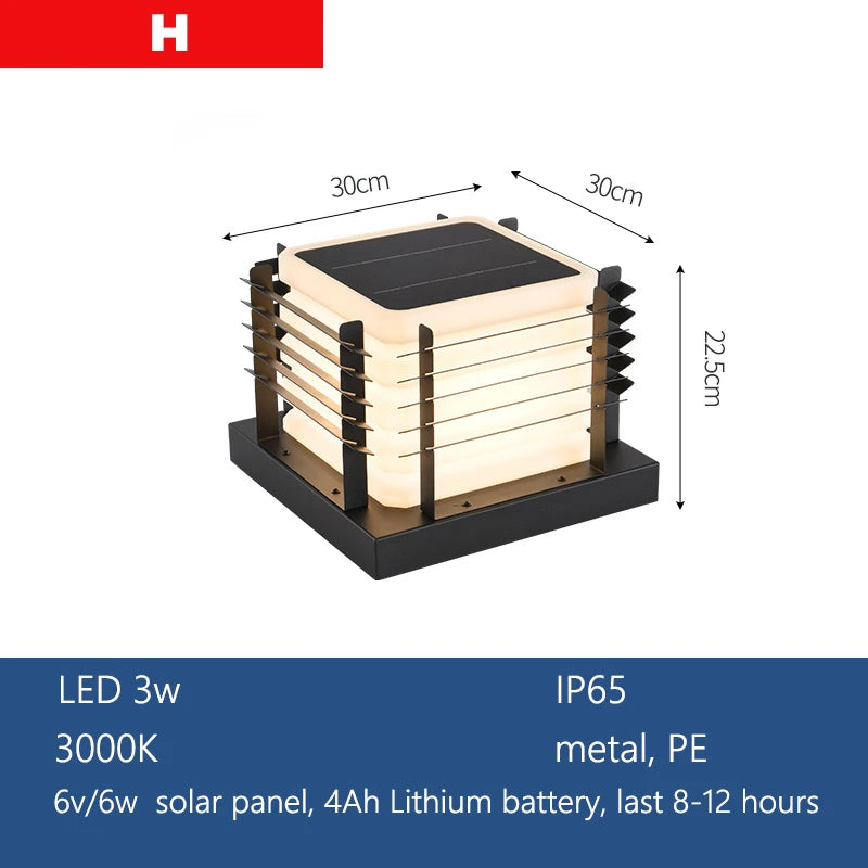 Outdoor Pillar Light Solar Powered Energy Saving IP65 Post Cap Lamp Auto Dusk-to-Dawn Sensor for Garden Villa Gate Pathway Fence
