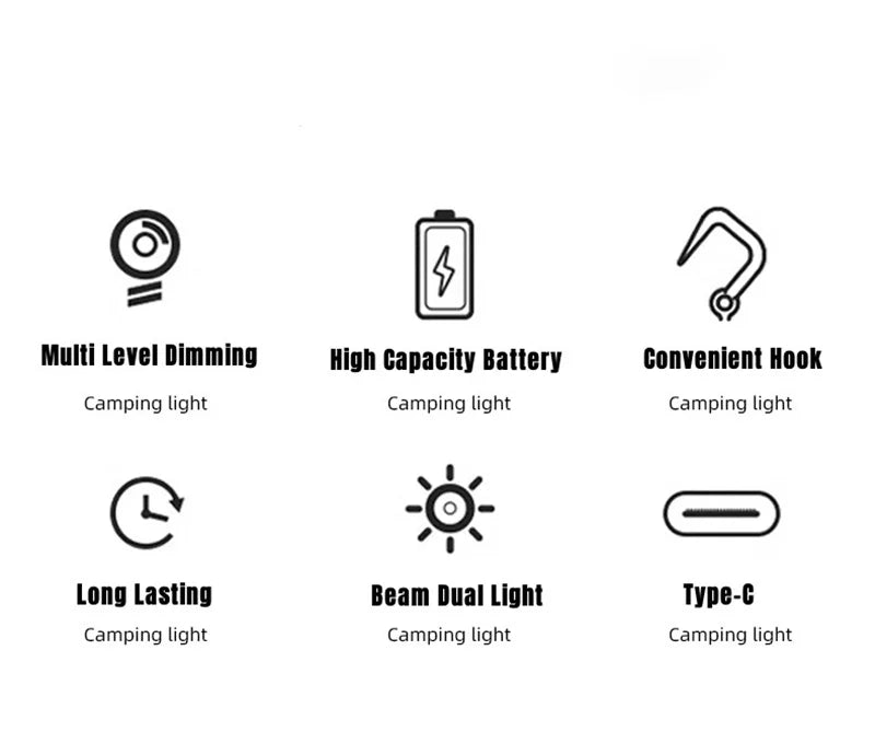 Solar Camping Lights Outdoor Waterproof Multifunctional Tent Flashlight Type-C And Solar Charge Atmosphere Light LED with Hook 