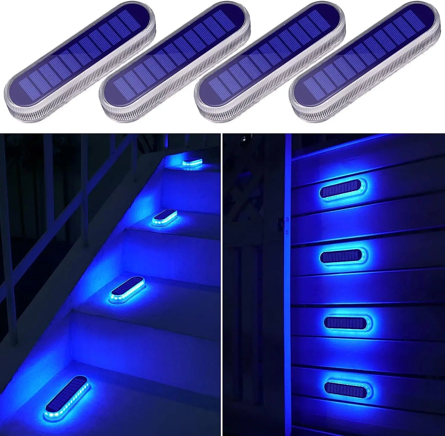Solar Deck Lights 4 Pack Outdoor Step Lights Waterproof IP68 Led Solar Garden Lights for Railing Stairs Fence Yard Patio Pathway