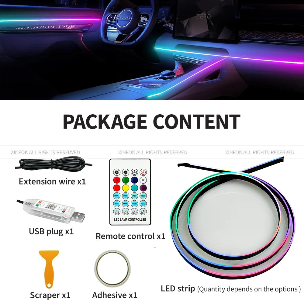 110cm APP Control Car Ambient Lights LED Interior RGB Symphony Atmosphere Light Acrylic Strips Dashboard Decoration Sunroof