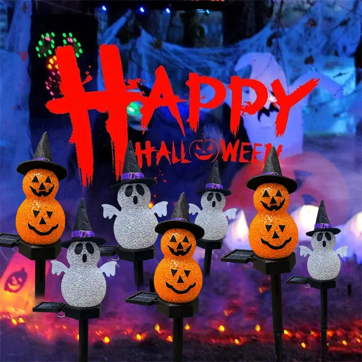 1/2PC 3D Halloween Pumpkin And Ghost Solar Lights Easy Installation Portable Solar Powered Waterproof Landscape Lamp Garden lamp