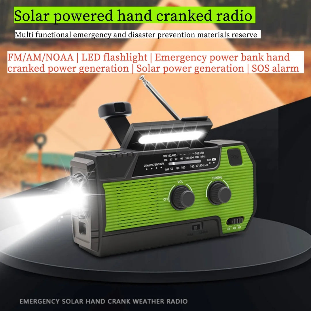 Hand Crank Solar Emergency Radio – Portable FM/AM/NOAA Weather Radio with Power Bank, Flashlight & Phone Charger