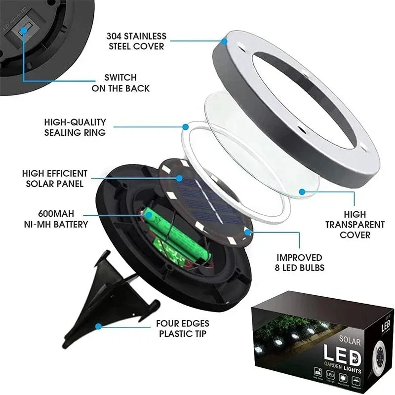 Solar LED Floor Lamp 8LED Outdoor Lawn Light Waterproof Underground Lamps for Lawn Decoration Garden Terrace Courtyard