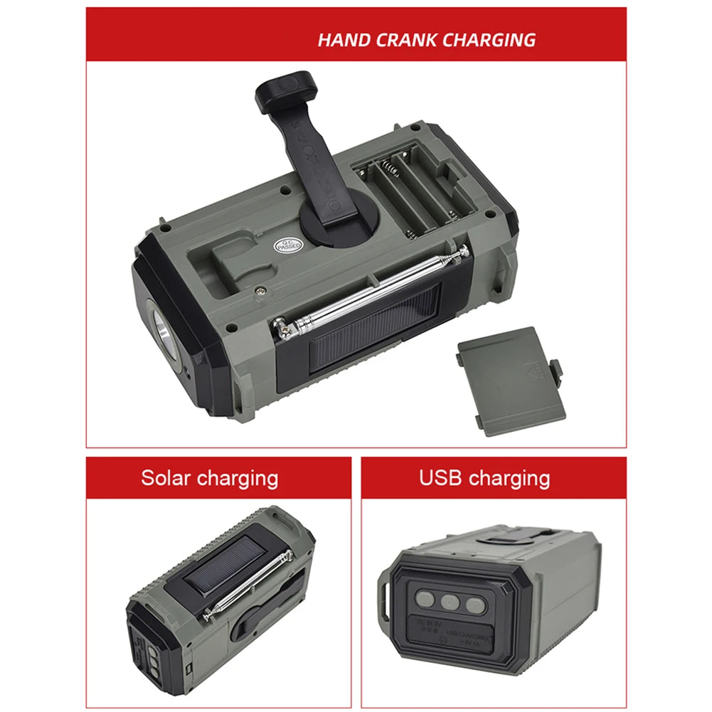 10000MAh Portable Emergency Solar Power Radio Hand Crank AM FM SW NOAA Weather Radio Led Reading Flashlight Phone Power Bank