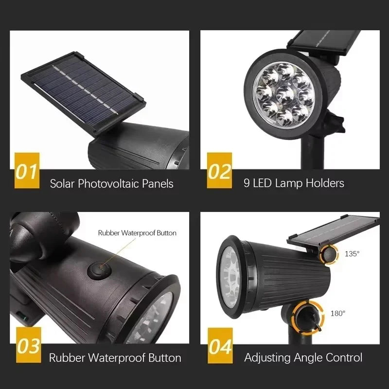 9 Led Solar Landscape Spotlight 150°Adjustment Flag Pole Lights IP65 Waterproof High Brightness For Garden Pool And Yard