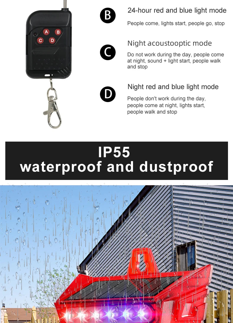 Sound And Light Alarm Solar Wireless Infrared Sensor Home Anti-theft Sound And Light Alarm For Farm Gardens Factory Warehouse