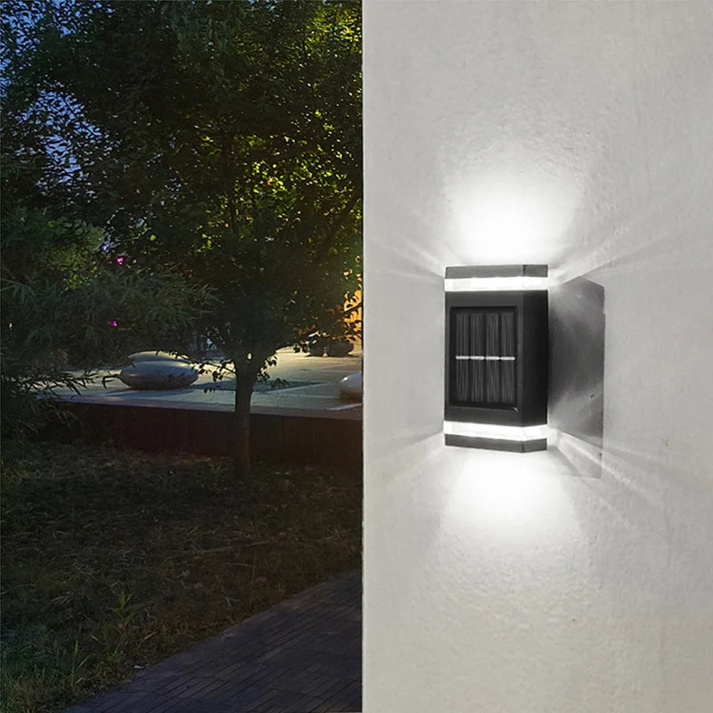 6 LED Solar Powered Wall Lamp Outdoor Waterproof Light UP and Down Illuminating Garden Yard Decoration Outside Sunlight Camping