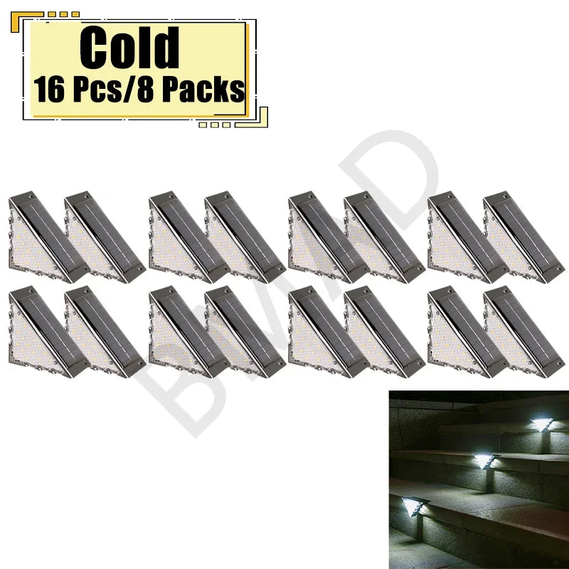 Outdoor Solar Step Lamp Two-Tone Triangle LED Waterproof Auto-On Deck Lantern for Patio Yard Driveway Porch Decorative Lighting