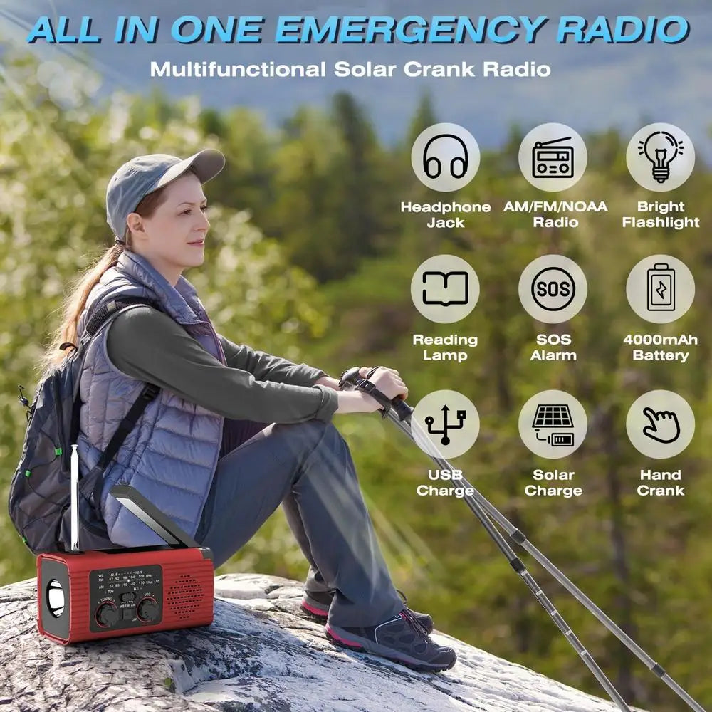 Solar Hand Crank Radio AM/FM/NOAA Hand Crank Radio Battery Powered SOS Alarm Radio 3 Way Charging Survival Radio Power Banks