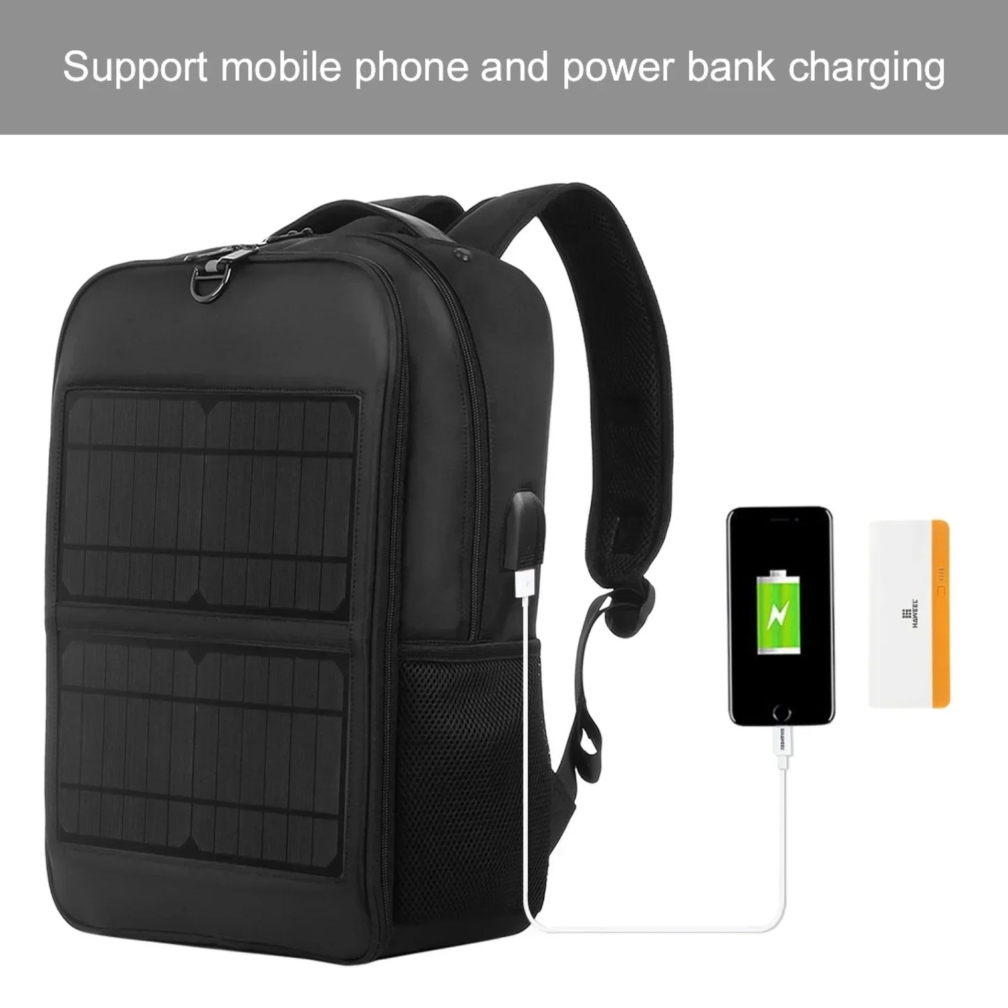 12/20W Solar Backpack Panel Powered Laptop Bag Waterproof Large Capacity External USB Charging Port New Men's Bag