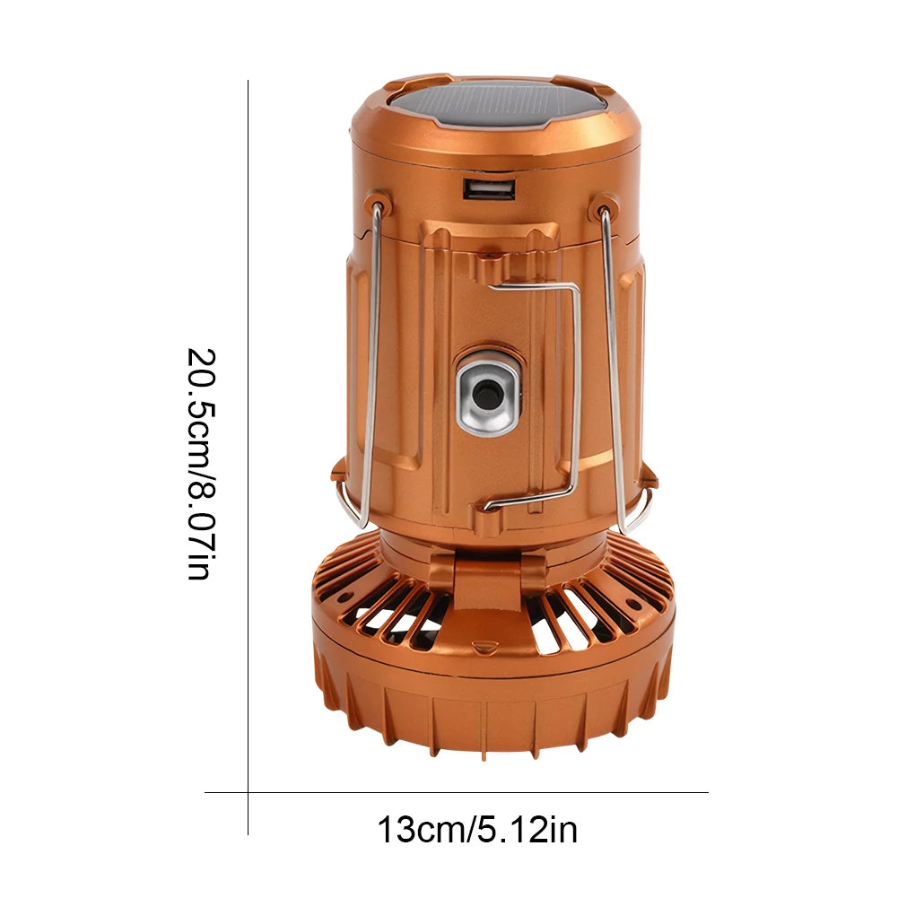 Solar Camping Lantern with Fan Rechargeable LED Lantern Multifunctional Camp Lamp for Power Outages Hiking