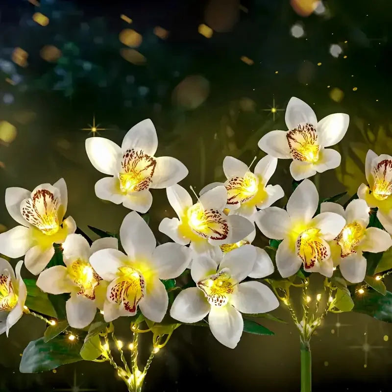 Flower Solar Lights Outdoor Garden, LED Solar Flower Lights with 7 Orchid Flower Solar Stake Lights for Courtyard Pathway lights