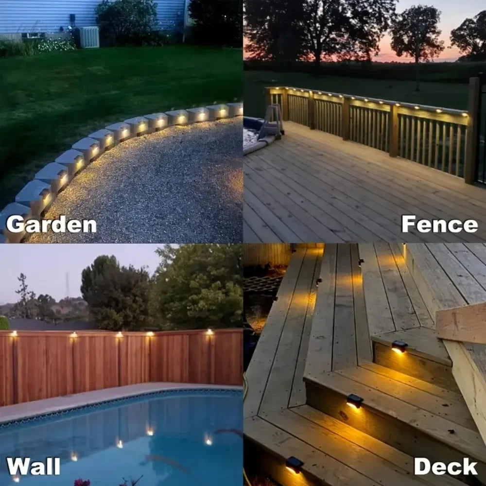 1/4 Pack Solar Deck Lights Outdoor Step Lights Waterproof Led Solar Lamp for Stairs Railing Step Fence Yard Patio and Pathway