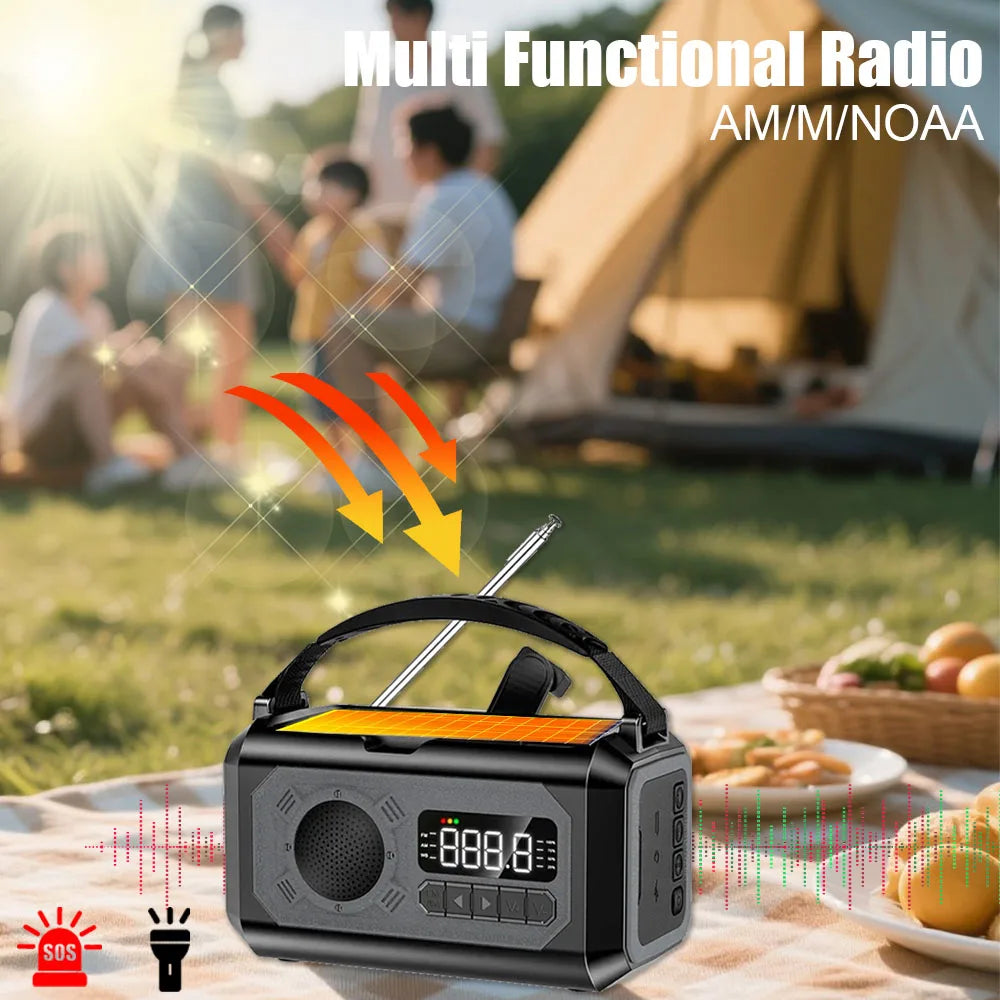 12000mAh AM/FM/NOAA Weather Radio with 2 Solar Panels Solar Hand Crank Portable Emergency Radio Reading Lamp for Outdoor Camping