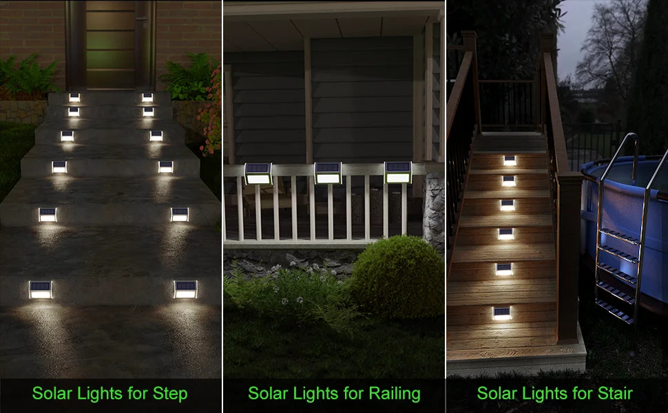 Solar Powered Deck Lights Waterproof Light Stainless Steel Security Wall Lamps for Step Walkway Patio Garden Pathway