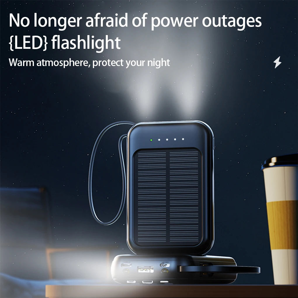 20000mAh High Capacity Solar Power Bank External Charger Powerbank LED Light New Solar Charger Built Cables 2 USB Ports