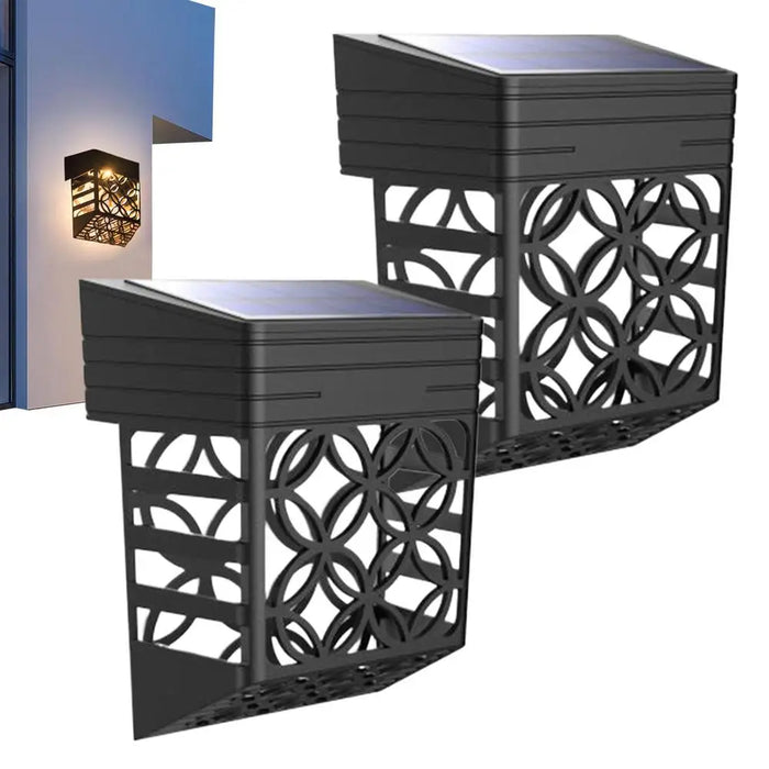 Solar Lights for Fence 2 Pieces Solar Powered Deck Lights Hollow out Design Wall Sconce for Patio Backyard Fence Stair Pathway